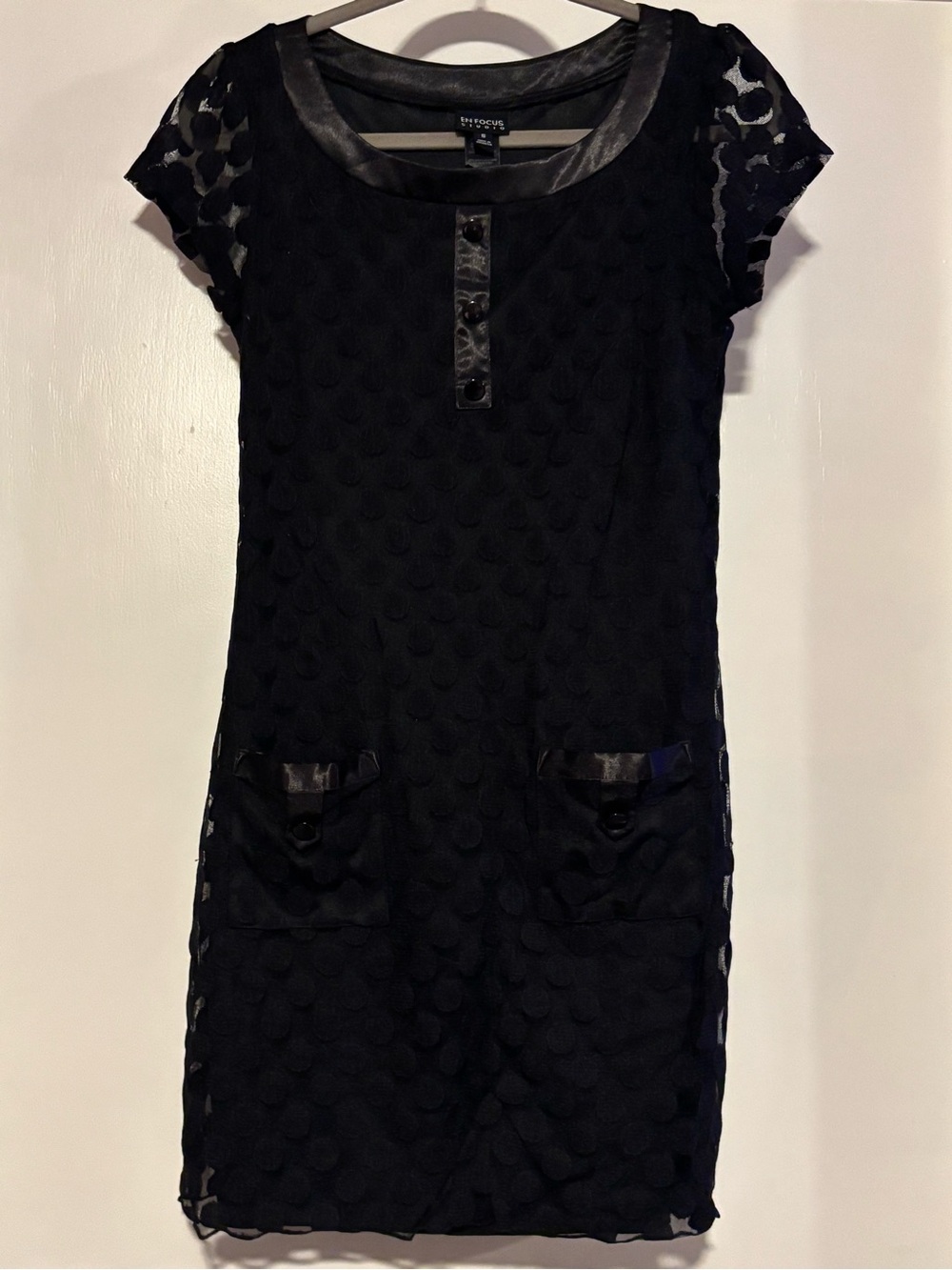Enfocus Studio Black Short-Sleeve Textured Dot Dress